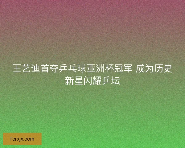 王艺迪首夺乒乓球亚洲杯冠军 成为历史新星闪耀乒坛