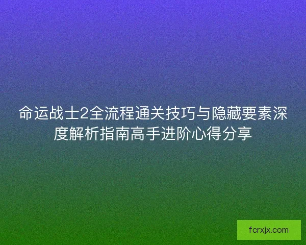 命运战士2全流程通关技巧与隐藏要素深度解析指南高手进阶心得分享